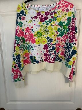 Champion -Cream Floral Sweatshirt with Pink, Yellow & Green Blooms